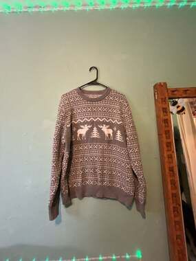 St. John's Bay Gray Fair Isle Reindeer Christmas Pullover Sweater